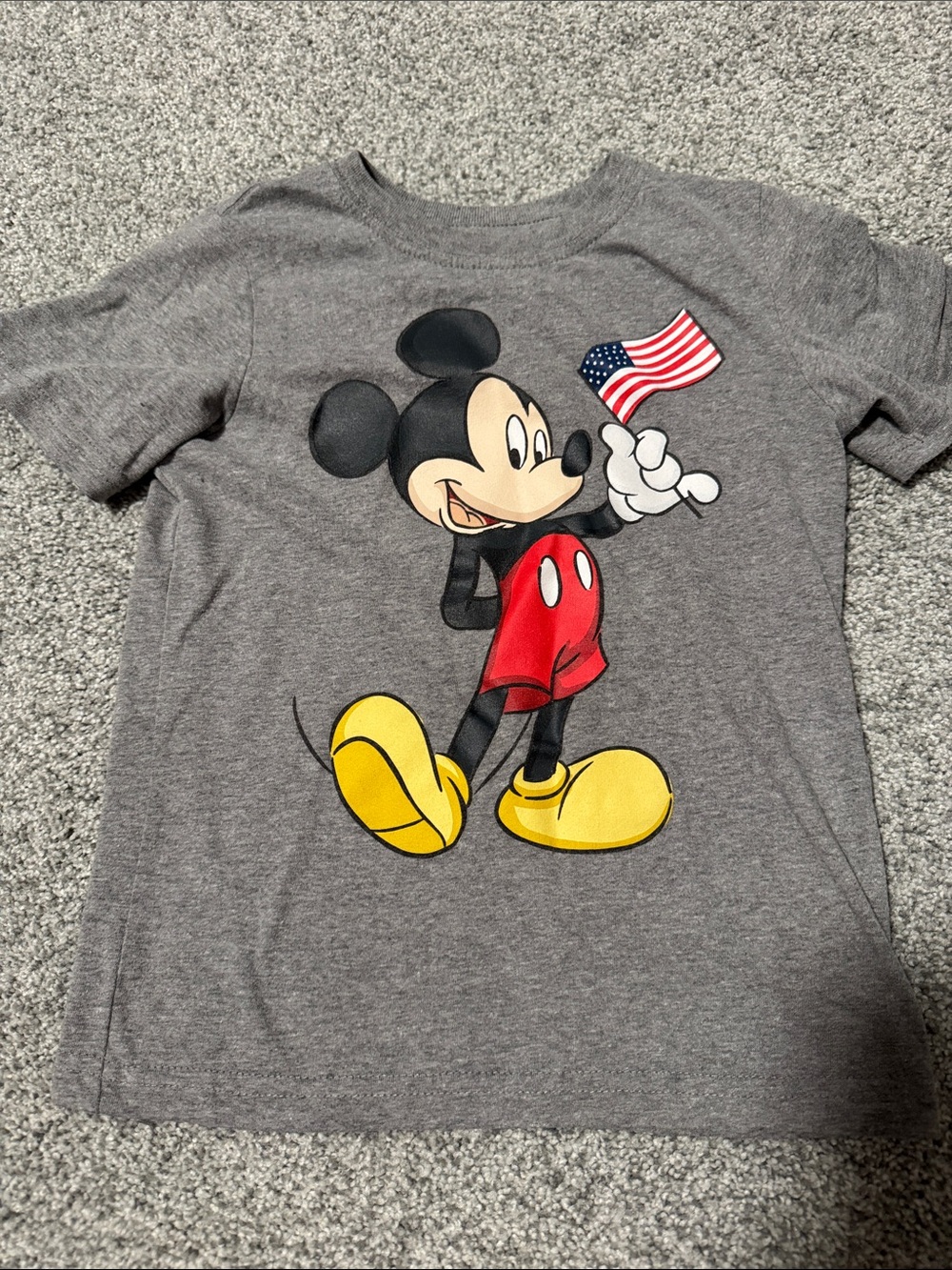 Disney Gray Kids Mickey Mouse Graphic Tee with Red and Yellow Accents
